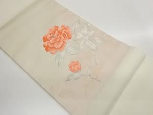 牡丹模様織出し開き名古屋帯（額縁仕立て）